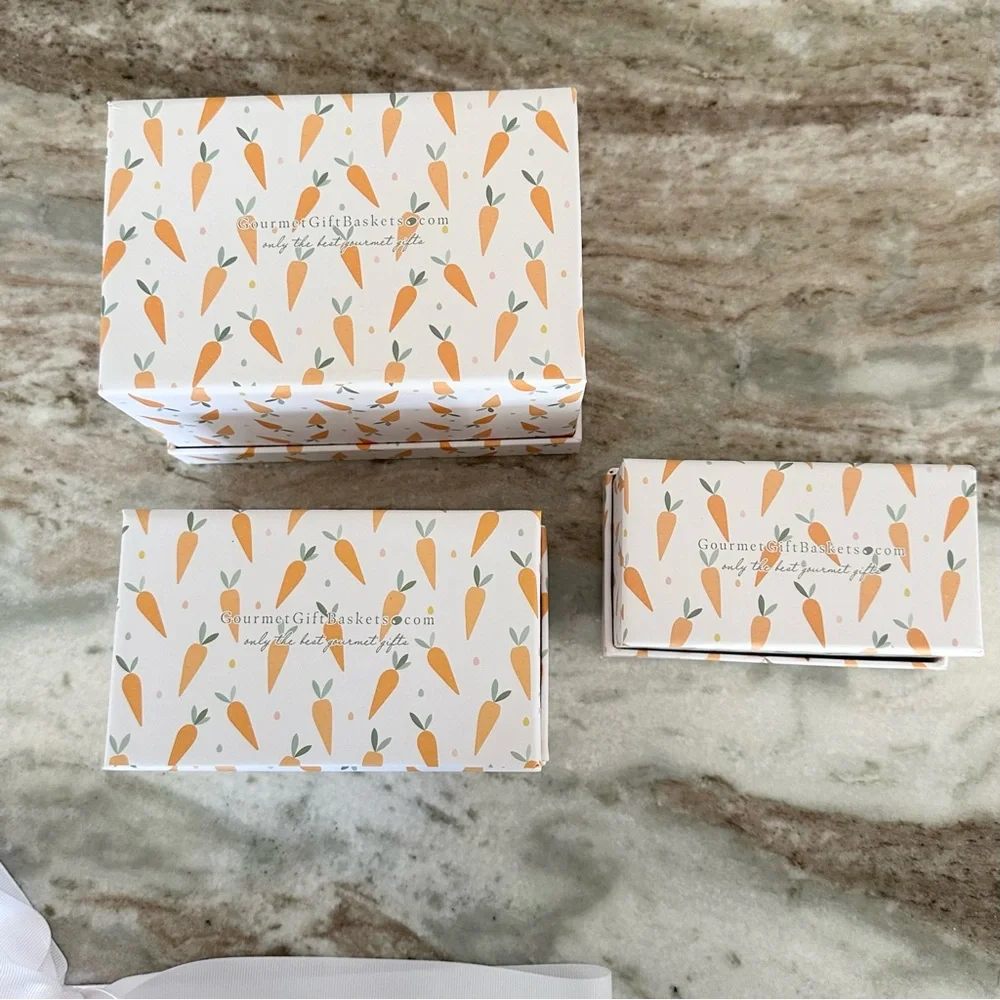 Set of 3 Carrot Print Gift Boxes / Decorative Storage Boxes - Spring Easter